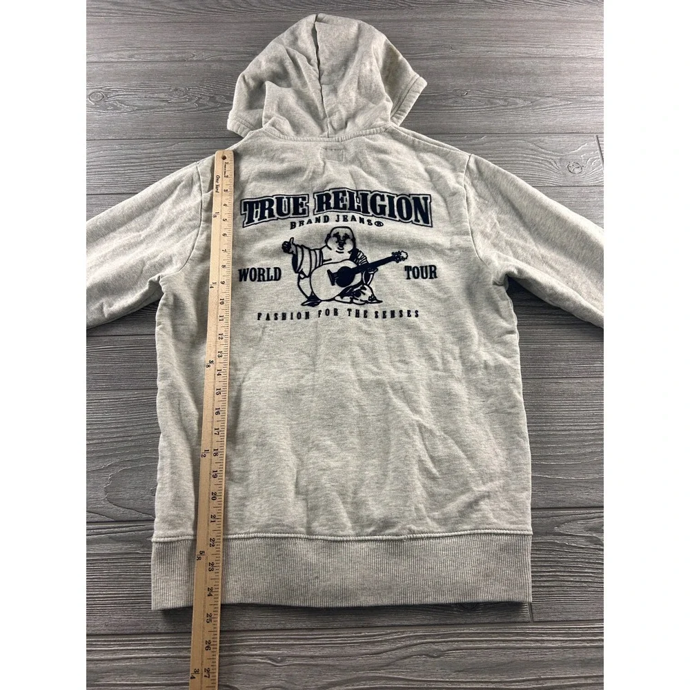 True Religion womens World Tour Buddha Zip Up Hoodie Gray Organic Cotton Medium